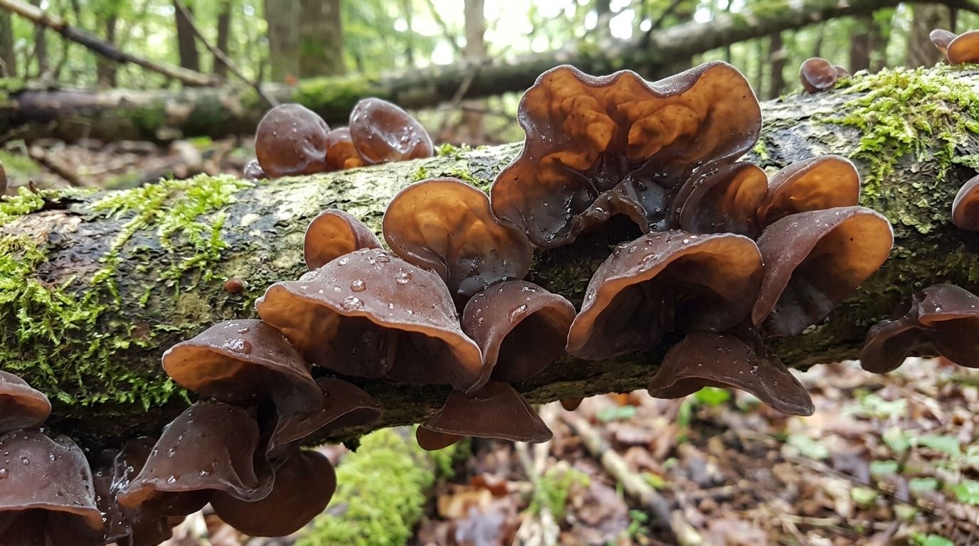A closeup view of dried Black Fungus (wood ear) mushroom