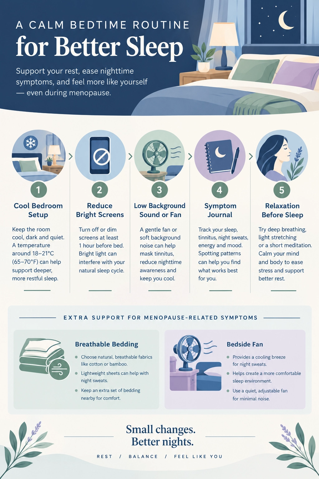Tinnitus-friendly sleep support routine.
