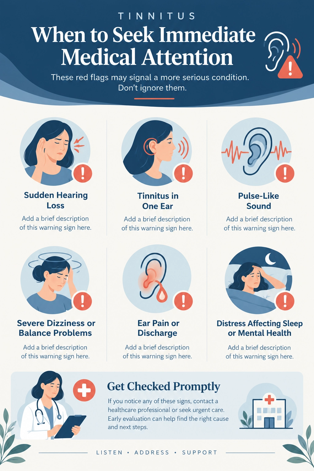 Tinnitus red flags infographic.