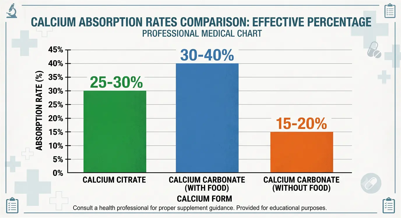 Chart comparing calcium citrate and calcium carbonate absorption rates for postmenopausal women