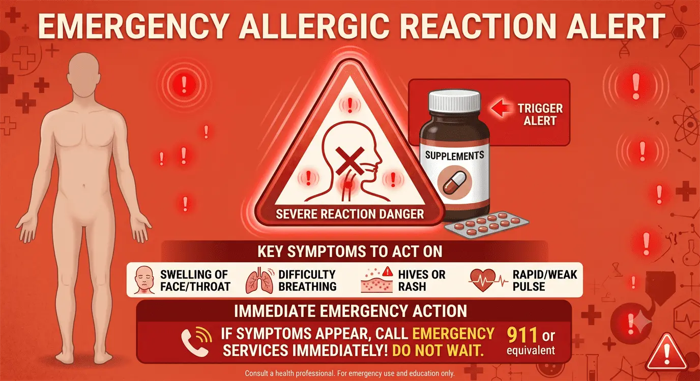 Emergency warning symbol for allergic reactions to Estroven supplement requiring immediate medical attention