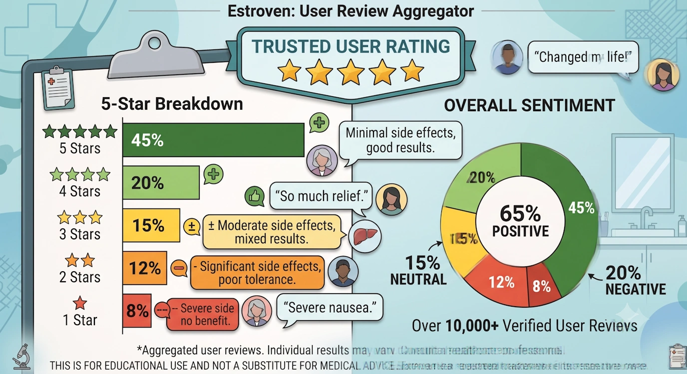 User review ratings showing mixed experiences with Estroven side effects from actual supplement users