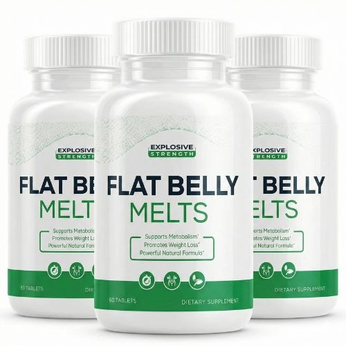 Flat Belly Melts fast-dissolving tablet supplement bottle for thermogenic craving control support