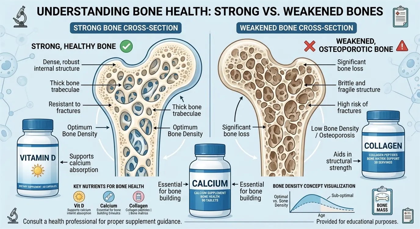 Woman in her 50s reviewing menopause bone health supplements to prevent osteoporosis and support bone density