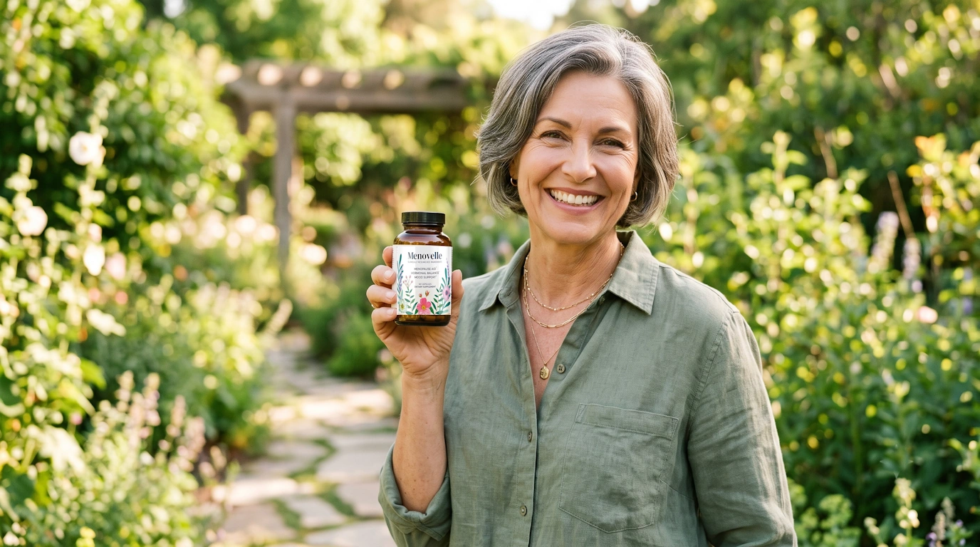 Confident woman choosing Menovelle as safer alternative to Promensil for menopause symptom relief without side effects