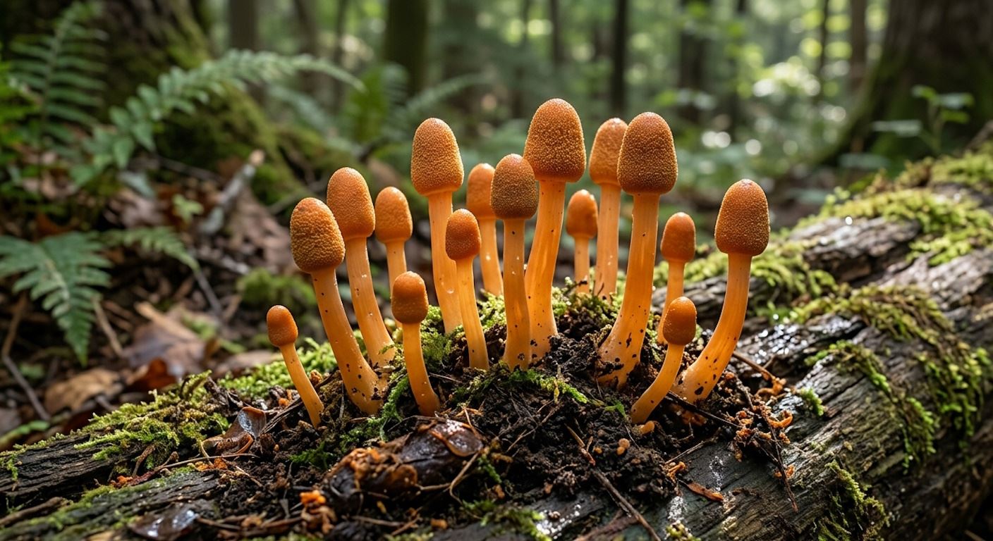 A closeup view of cordyceps mushroom