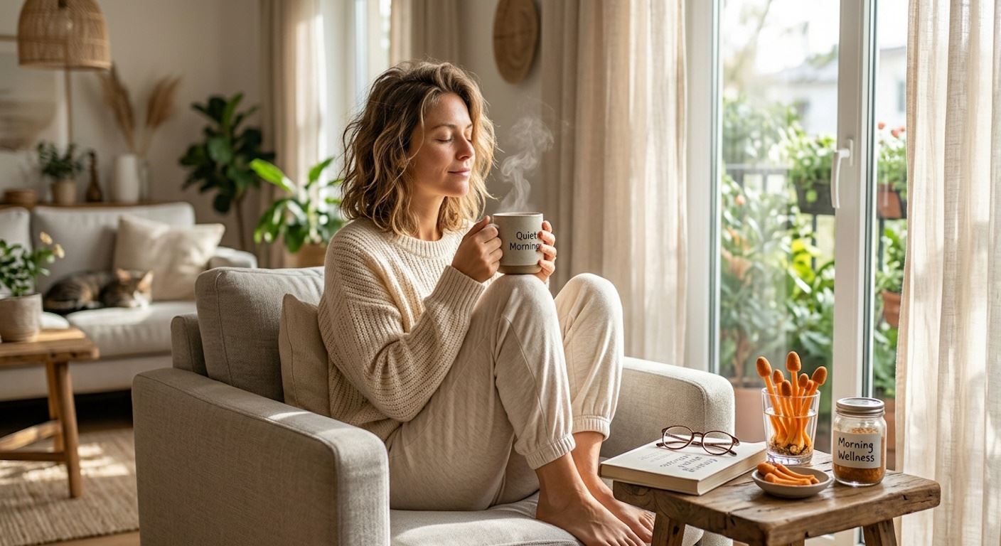 Woman with morning supplement routine