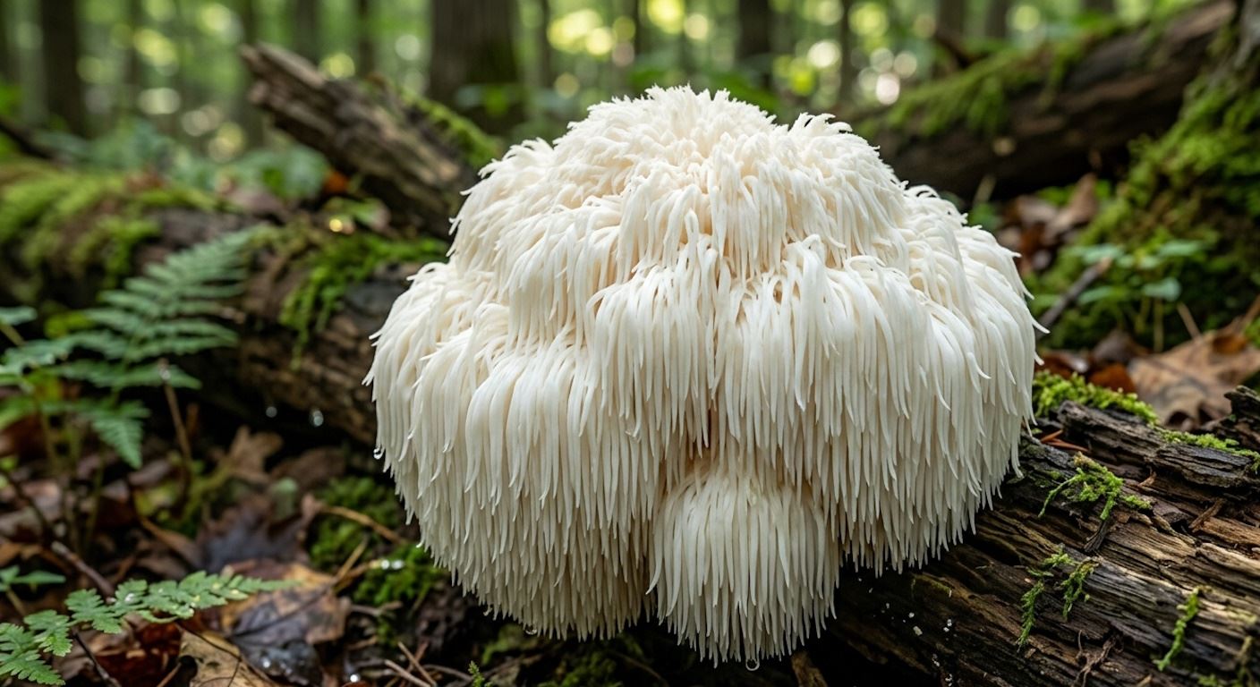 A closeup view of lions mane mushroom