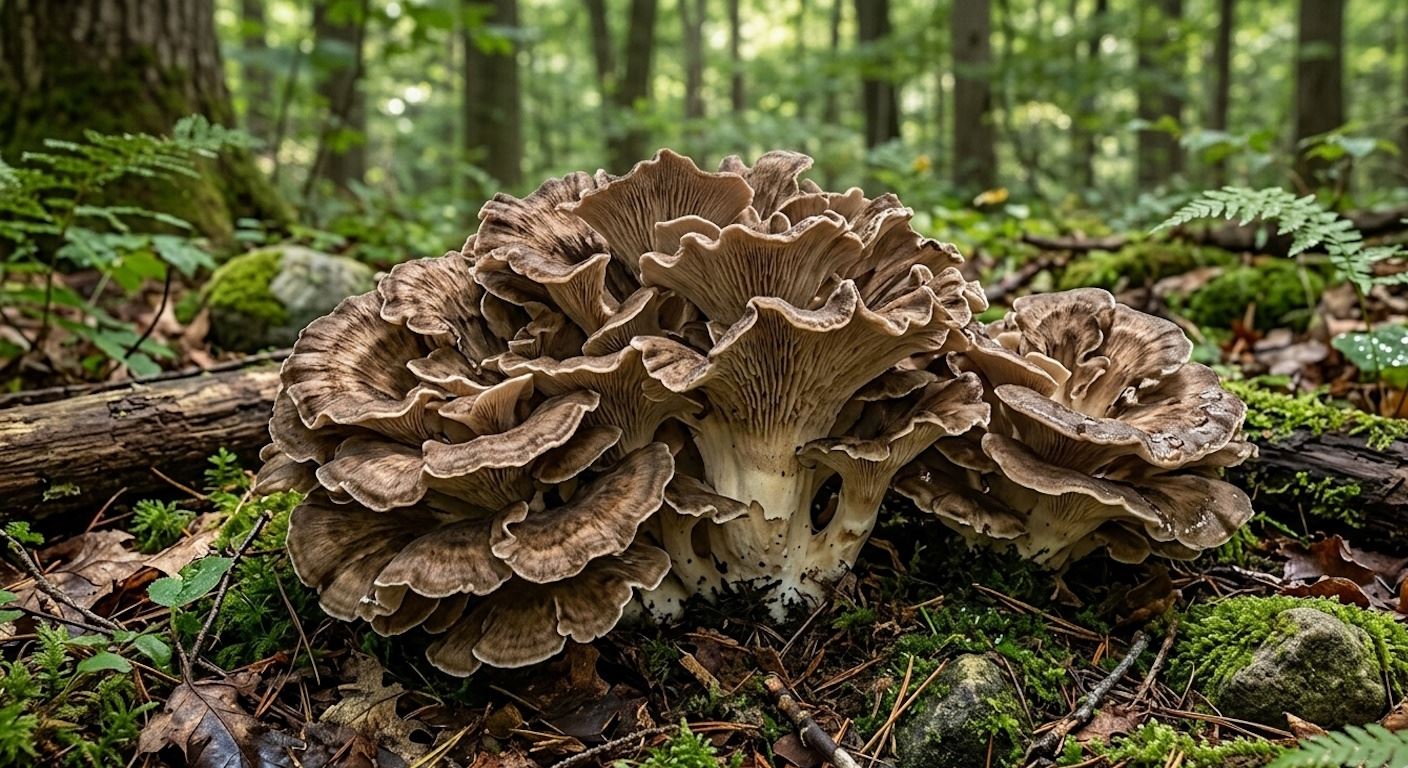 A closeup view of maitake mushroom