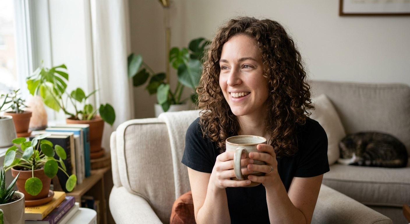 me on sofa taking my morning coffee
