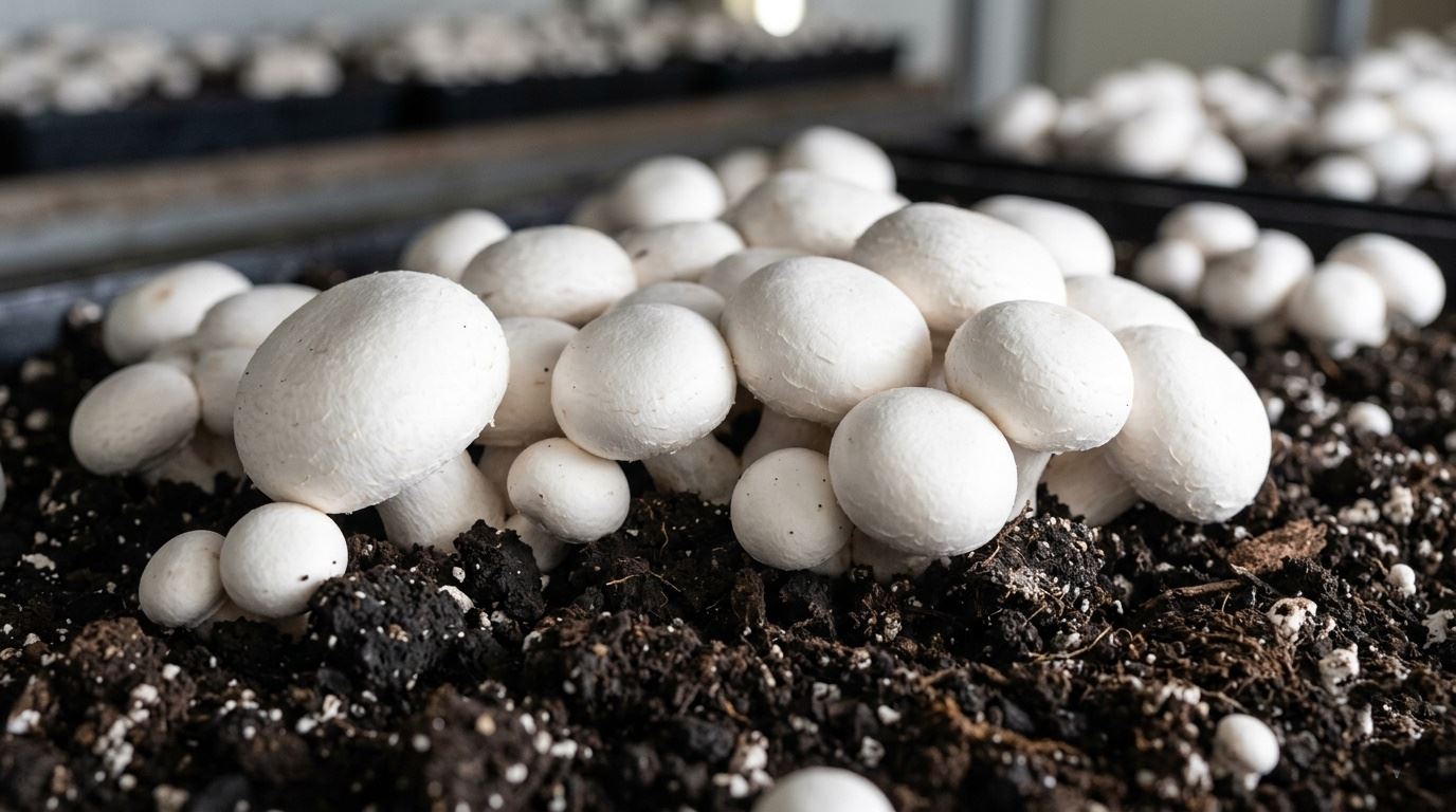 A closeup view of fresh White Button mushrooms
